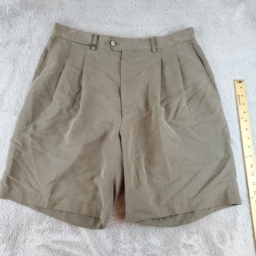 Callaway Golf Apparel Mens 36 Pleated Herringbone Modal Blend Shorts Olive Brown